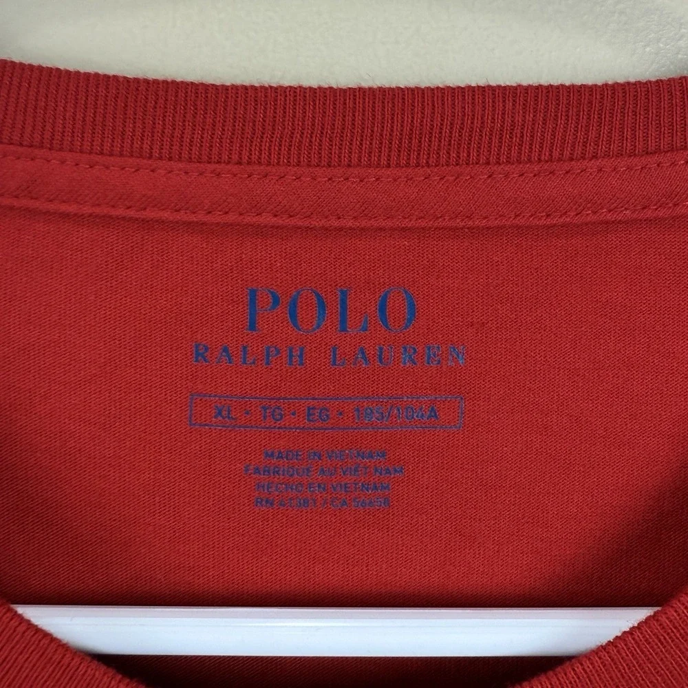 Polo‎ Ralph Lauren Mens Classic Fit Pocket T-Shirt Red Navy Pony Logo XL EUC
